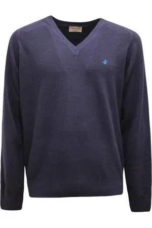 BROOKSFIELD Strik, Herre, Blå, XL, Uld, V-Neck Uld Sweater Lavet i Italien