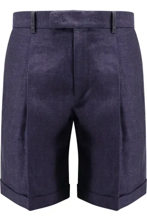 Berluti Shorts, Herre, Blå, L, Linned, Blå Linned Shorts Metal Krog Lynlås
