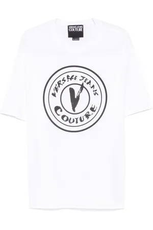 VERSACE Top, Herre, Hvid, S, Hvid Logo Detalje Crew Neck T-shirt