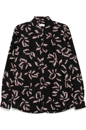 DRIES VAN NOTEN Skjorte, Herre, Sort, L, Sort Grafisk Print Langærmet Skjorte
