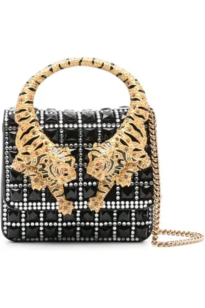 Roberto Cavalli Taske, Dame, Sort, ONE SIZE, Uld, Sort krystalbesat skuldertaske