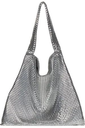 Paco rabanne Taske, Dame, Grå, ONE SIZE, Uld, Sølv Skuldertaske med Læderforing