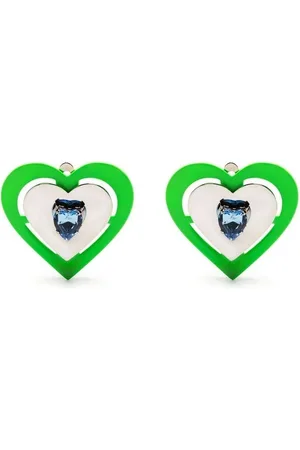 SAFSAFU Tilbehør, Dame, Flerfarvet, ONE SIZE, Uld, Neon Hjerteformede Øreringe med Swarovski Krystaller