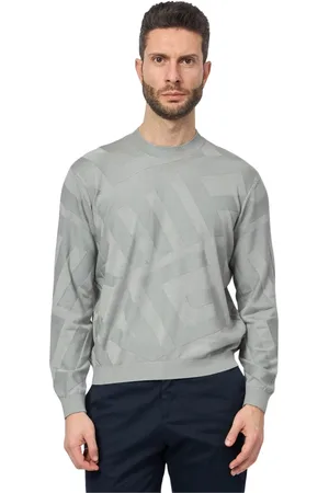 Armani Exchange Strik, Herre, Grå, M, Grå sweater med jacquard bogstaver