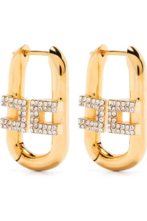 Elisabetta Franchi Tilbehør, Dame, Gul, ONE SIZE, Uld, Guld-tone Logo Øreringe Par