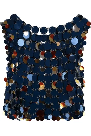 Paco rabanne Top, Dame, Blå, XS, Multifarvet Sequin Top med Stål og Plastik