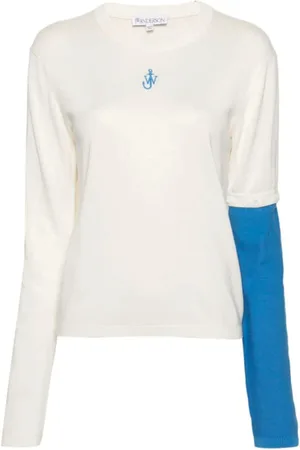 J.W.Anderson Strik, Dame, Hvid, L, Bomuld, Hvid sweater i silkebomuldsblanding