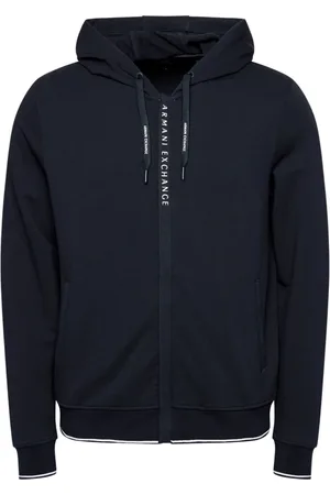 Armani Exchange Sweathshirts & Hoodies, Herre, Blå, M, Uld, Zip gennem hættetrøje med logo