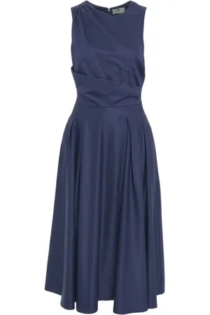 Elisabetta Franchi Kjole, Dame, Blå, XL, Bomuld, Plisseret Midi Kjole Made in Italy