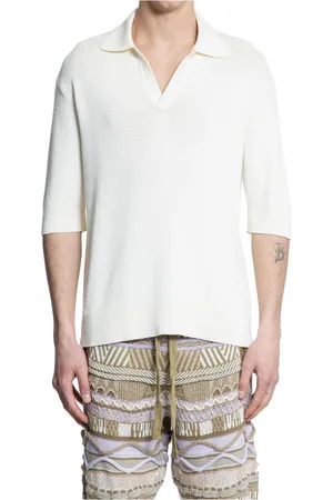 LANEUS Top, Herre, Hvid, XL, Bomuld, Creme Strikket Polo V-Hals Sweater