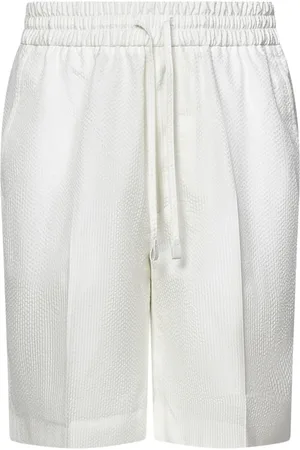 BRIONI Shorts, Herre, Hvid, XL, Læder, Hvide elastiske shorts med jacquardmønster