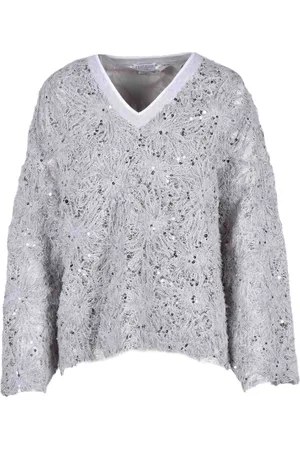 Brunello Cucinelli Strik, Dame, , M, Bomuld, Håndlavet Pailletbluse