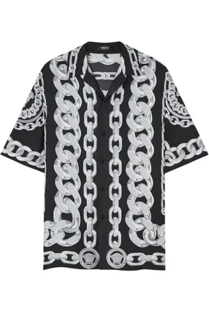 VERSACE Skjorte, Herre, Flerfarvet, M, Kæde-Link Print Camp Krave Skjorte