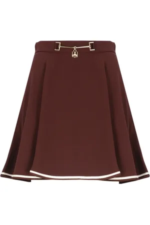 Elisabetta Franchi Nederdel, Dame, Rød, M, Bordeaux Crêpe Miniskirt med Metal Detalje