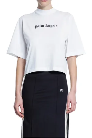 Palm Angels Top, Dame, Hvid, M, Uld, Logo Cropped Tee Hvid Sort