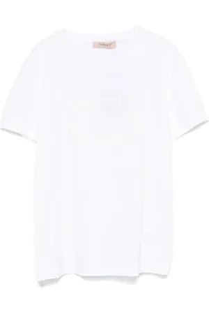 Twin-Set Top, Dame, Hvid, M, Bomuld, Hvid Sweater med Logo Detaljer