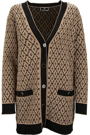 Elisabetta Franchi Strik, Dame, Brun, M, Uld, Knappe Kvinders Cardigan Logo Brand