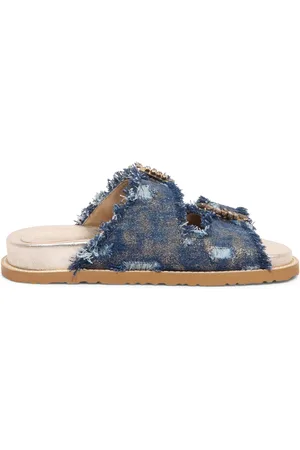 Coral Blue Sko, Dame, Blå, 36 EU, Denim, Metal Denim Jewel Buckle Slide Sandal