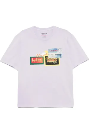 MARTINE ROSE Top, Herre, Lilla, M, Lilla Lilla Logo Print Crew Neck