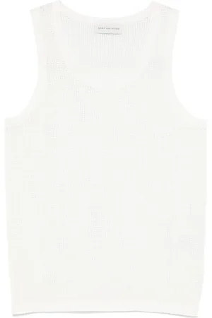 DRIES VAN NOTEN Top, Herre, Hvid, L, Tyl, Crew Neck Ærmeløs T-shirt