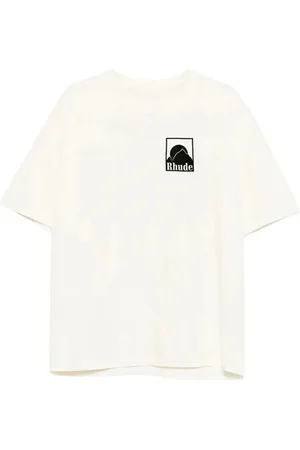 Rhude Top, Herre, Hvid, S, Hvid Logo Print Crew Neck T-shirt