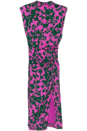 Diane von Furstenberg Kjole, Dame, Flerfarvet, M, Uld, Blomstret Kjole med Knude Detaljer