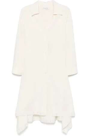 Lanvin Kjole, Dame, Hvid, M, Beige V-Neck Snøreliv Kjole