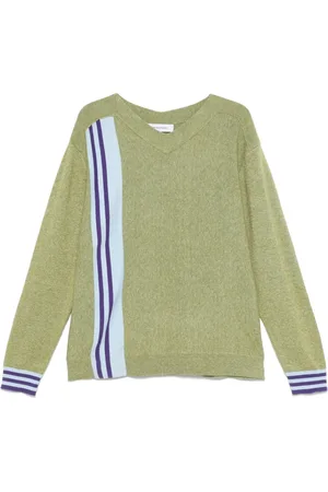Kiko Kostadinov Strik, Herre, Grøn, L, Lys Grøn V-hals Sweater med Stribedetaljer