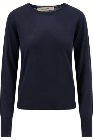 Golden Goose Strik, Dame, Blå, M, Uld, Blå Sweater Ribbed Cuff Langærmet