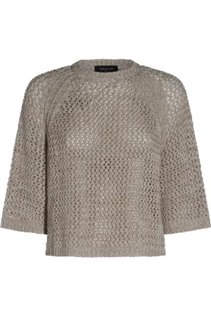 Fabiana Filippi Strik, Dame, Grå, M, Beige Crew Neck Sweater