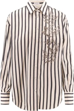 Brunello Cucinelli Bluser & Skjorter, Dame, Flerfarvet, M, Bomuld, Luksus Pailletbesat Skjorte