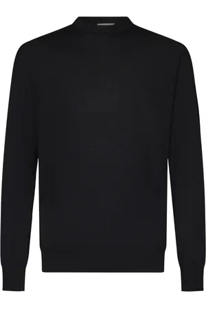 Jil Sander Sweathshirts & Hoodies, Herre, Sort, XL, Uld, Sort Crewneck Sweater med Intarsia-detaljer
