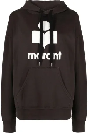 Isabel Marant Sweathshirts & Hoodies, Dame, Sort, S, Bomuld, Mørkegrå Flocket Logo Hættetrøje Sweatshirt