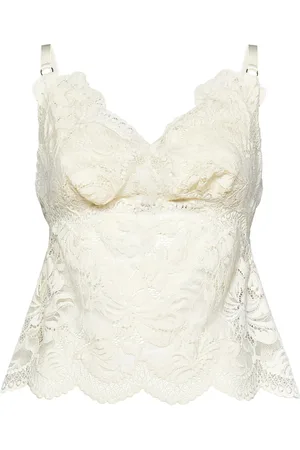 Paco rabanne Top, Dame, , M, Ivory Blomstret Blonde V-Hals Top