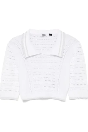GCDS Strik, Dame, Hvid, XS, Hvid kortærmet sweater med åben strik