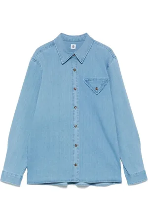 THE GARMENT Bluser & Skjorter, Dame, Blå, XS, Denim, Blå Skjorte med Klassisk Krave Lange Ærmer