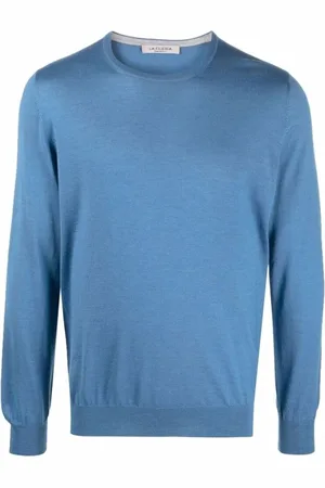 LA FILERIA Strik, Herre, Blå, XL, Cashmere, Kashmir-Silke Blanding Rund Hals Sweater