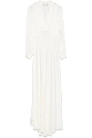 RIXO London Kjole, Dame, Hvid, M, Hvid V-hals Kjole med Knappede Manchetter