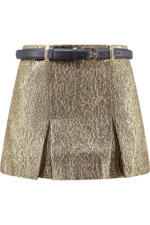 Self-Portrait Shorts, Dame, Gul, L, Læder, Gyldne metalliske shorts med læderbælte