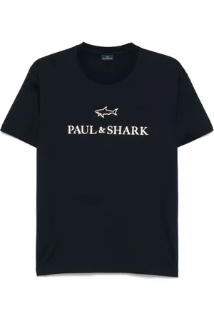 Paul & Shark Top, Herre, Blå, XL, Marineblå Haj Print Crew Neck