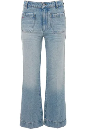 Victoria Beckham Jeans, Dame, Blå, W25, Blå Cropped Jeans med Lommer