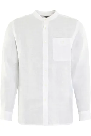 Woolrich Skjorte, Herre, Hvid, M, Linned, Linned Band Krave Skjorte Hvid
