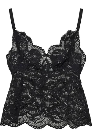 Paco rabanne Top, Dame, Sort, M, Tyl, Sort Blomstret Blonde V-Hals Topwear