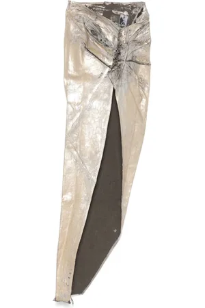 Rick Owens Nederdel, Dame, Gul, M, Uld, Mørk Skygge Nederdel med Guld-tone Detaljer