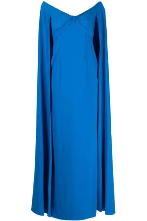 Marchesa Notte Kjole, Dame, Blå, 3XS, Uld, Cerulean Off-Shoulder Cape Kjole