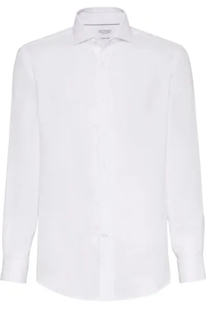 Brunello Cucinelli Skjorte, Herre, Hvid, 2XL, Hvid Skjorte med Lange Ærmer og Knapper
