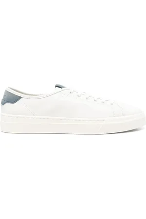 santoni Sko, Herre, Hvid, 43 EU, Læder, Hvid Snøresneaker med Logo Patch