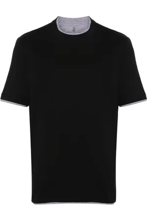 Brunello Cucinelli Top, Herre, Sort, L, Bomuld, Lagdelt T-shirt