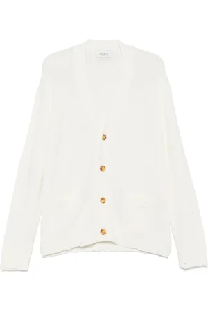 LANEUS Strik, Herre, Hvid, M, Hvid Sweater med Lommer og Knapper