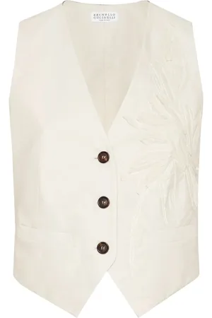 Brunello Cucinelli Jakke, Dame, Hvid, 3XS, Bomuld, Hvid V-hals Ærmeløs Vest